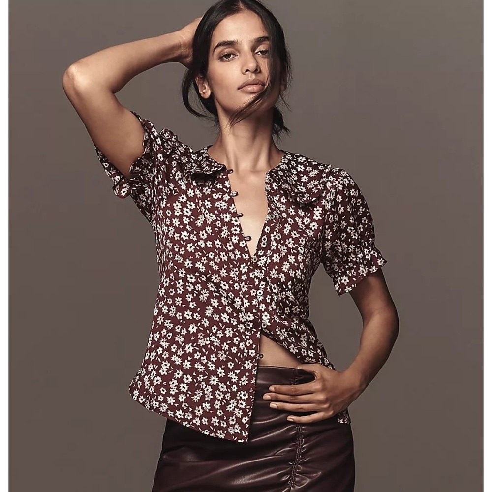 PILCRO The Keira Blouse Sz 2X Ditsy Floral Peter Pan Collar Ruffle Puff Sleeve - Picture 11 of 13